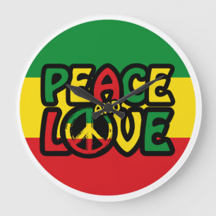 PEACE and LOVE, reggae style Large Clock