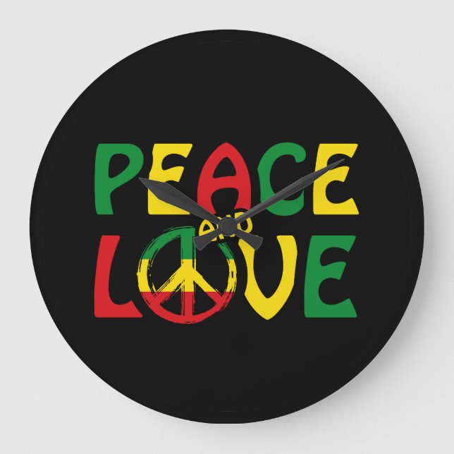 PEACE and LOVE, reggae style Large Clock (Front)