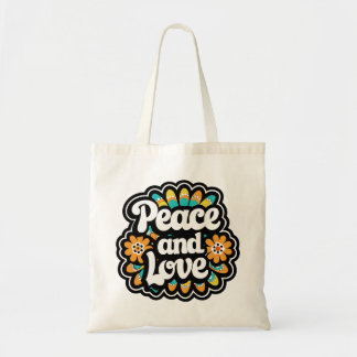 Peace and Love Retro Tote Bag
