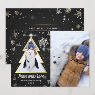 Peace and Love Snowflakes Christmas Tree 2 Photo Holiday Card