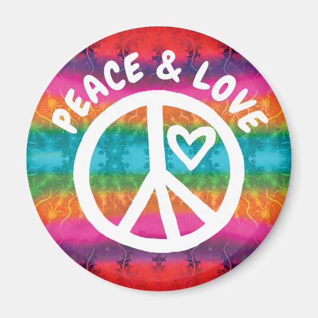 Peace and Love Tie Dye Stripes Magnet (Front)