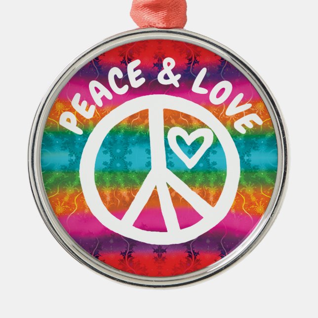 Peace and Love Tie Dye Stripes Metal Tree Decoration (Front)