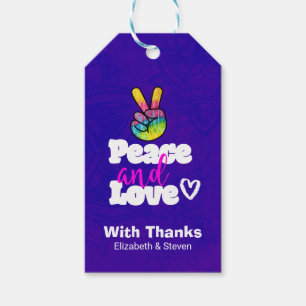 Peace and Love Typography Rainbow Hand Peace Sign Gift Tags