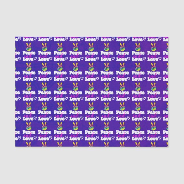 Peace and Love Typography Rainbow Hand Peace Sign Tissue Paper (Front)