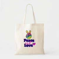 Peace and Love Typography Rainbow Hand Peace Sign