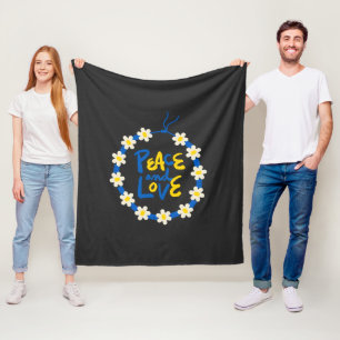 Peace and Love Ukraine Flower Wreath Fleece Blanket