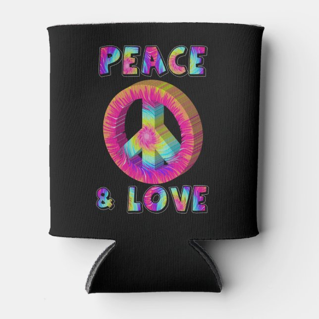 Peace and Love with Tie Dye Peace Sign Can Cooler (Front)