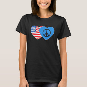 Peace and USA Flag Twin Heart for Peacemaker Ameri T-Shirt