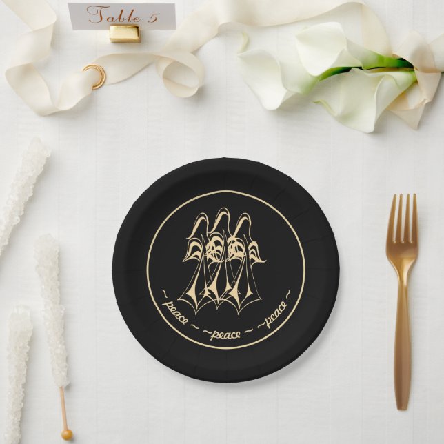 Peace! Angel Black Gold Paper Plate (Wedding)