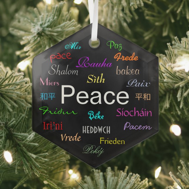 Peace Around the World in Black Glass Tree Decoration (Insitu)