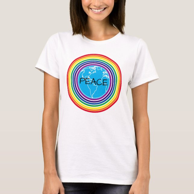Peace Around the World Rainbow Personalised T-Shirt (Front)