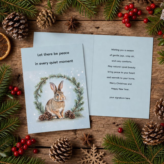 Peace at Christmas Rabbit Folded Greeting Card (Creator Uploaded)