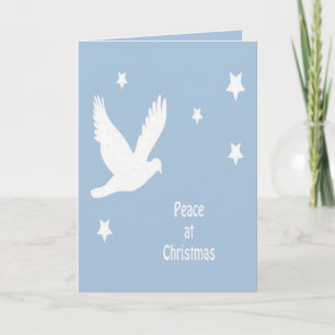 Peace At Christmas With Dove In Flight White Logo Holiday Card