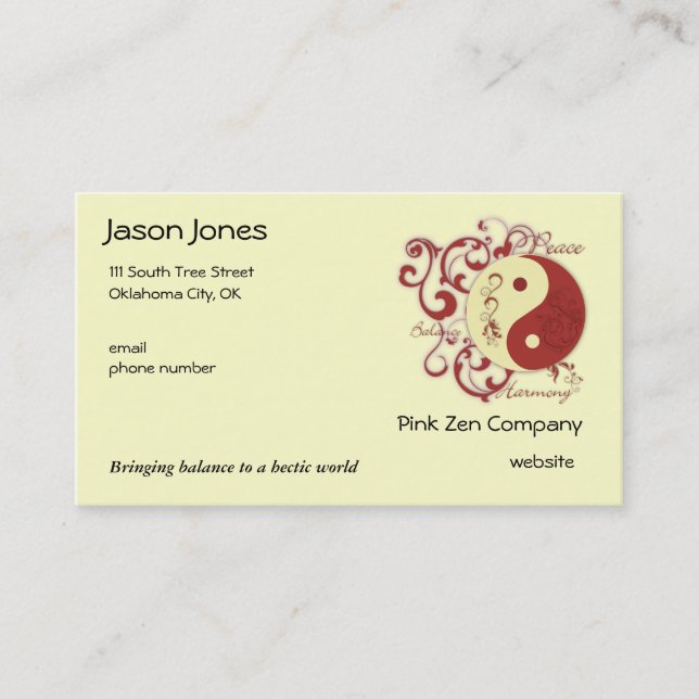 Peace, Balance, Harmony Business Card (Front)