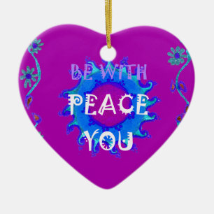 Peace Be With You   Beautiful Purple & Blue Floral Ceramic Tree Decoration