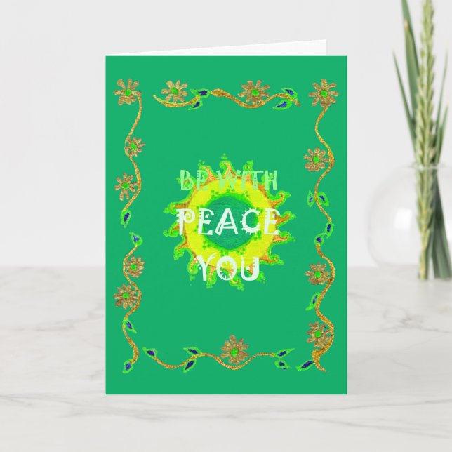 Peace Be With You: Inspirational Green and Yellow  Card (Front)