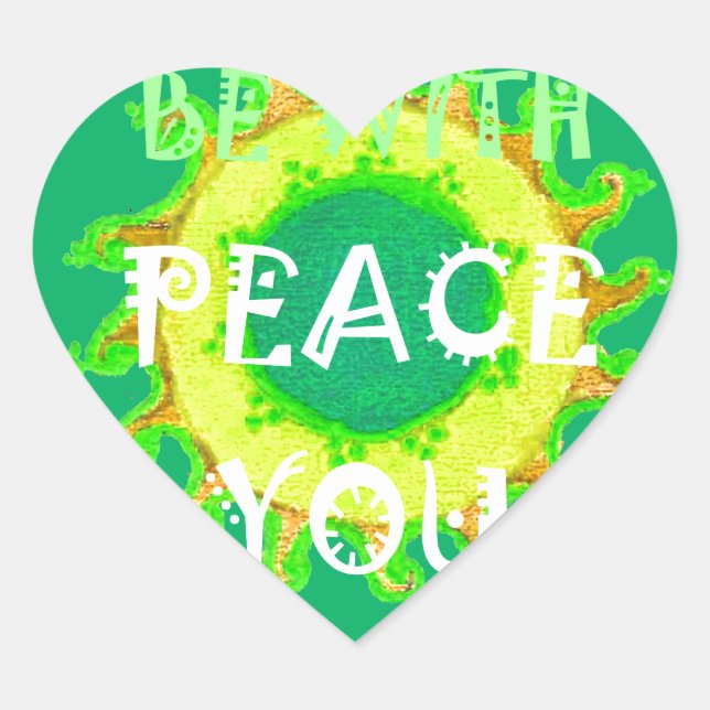 Peace Be With You: Inspirational Green and Yellow  Heart Sticker (Front)