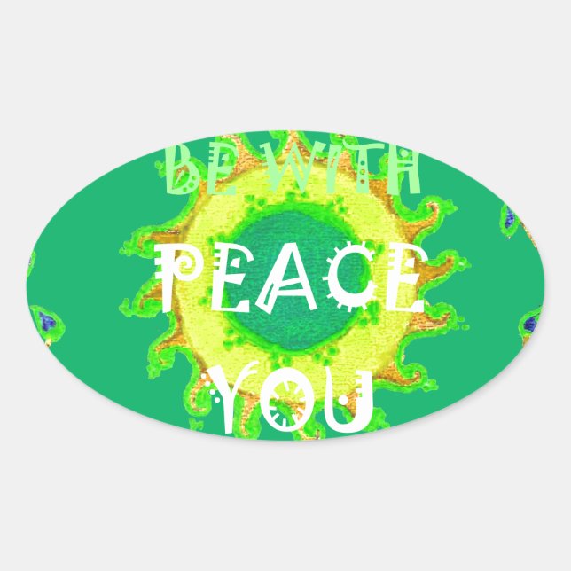 Peace Be With You: Inspirational Green and Yellow  Oval Sticker (Front)