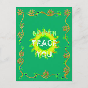 Peace Be With You: Inspirational Green and Yellow  Postcard