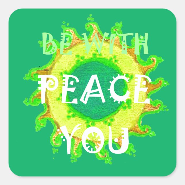 Peace Be With You: Inspirational Green and Yellow  Square Sticker (Front)