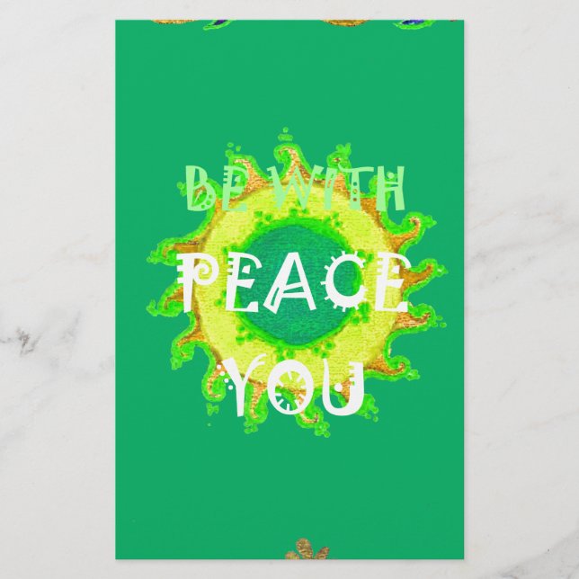 Peace Be With You: Inspirational Green and Yellow  Stationery (Front)
