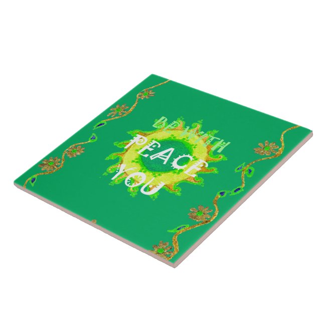 Peace Be With You: Inspirational Green and Yellow  Tile (Side)