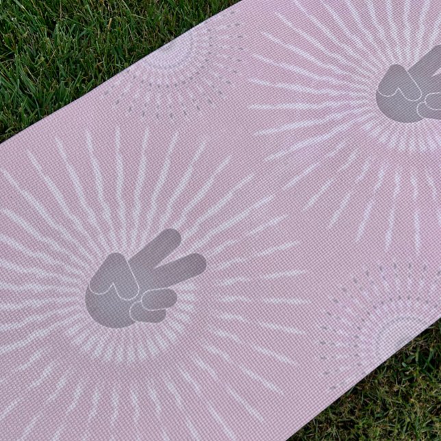 Peace Be with You Yoga Mat (Hand Peace Sign Over Tie Dye Effect and mandalas on the border by Awakening Graphics)