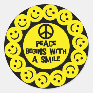 PEACE BEGINS WITH A SMILE CLASSIC ROUND STICKER