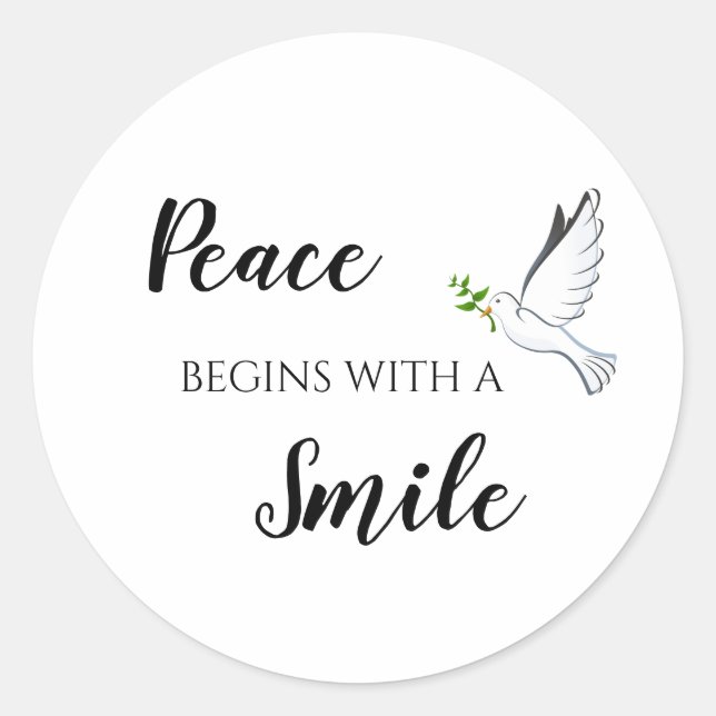 Peace begins with a smile dove quote classic round sticker (Front)
