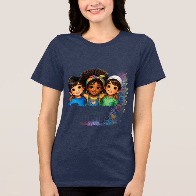 Peace Begins With Kindness | Diverse Kids Unity AR Tri-Blend Shirt (Front)