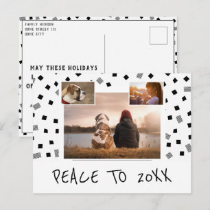 Peace Black White Pattern 3 Photo Collage Holiday Postcard