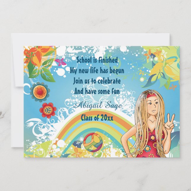Peace Blonde Hippie Girl Graduation Invitation (Front)