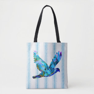 Peace Blue Abstract Dove Tote Bag