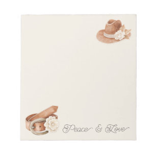 Peace Bohemian Hippie Sixties Belt Hat Flower Notepad