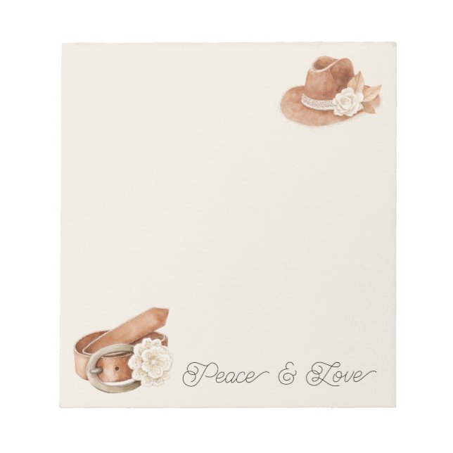 Peace Bohemian Hippie Sixties Belt Hat Flower Notepad (Front)