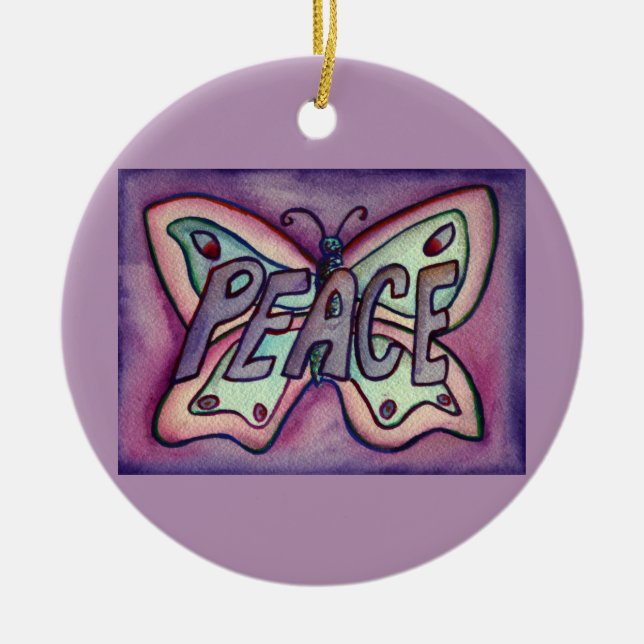 Peace Butterfly Word Art Gift Holiday Ornament (Front)