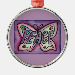 Peace Butterfly Word Gift Holiday Ornament