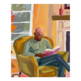 Peace by the Fire: African American Man with Book Poster