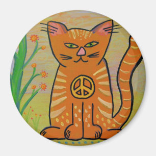 Peace Cat with Flowers Magnet