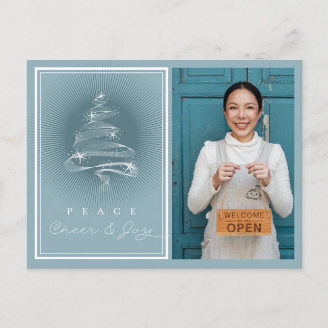 Peace Cheer Joy Sparkling Christmas Tree Business Holiday Postcard (Front)