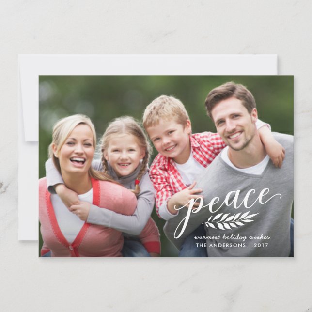 Peace Christmas Handwritten Script White Overlay Holiday Card (Front)