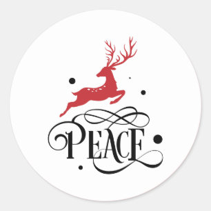 Peace Christmas Leaping Reindeer Modern  Classic Round Sticker