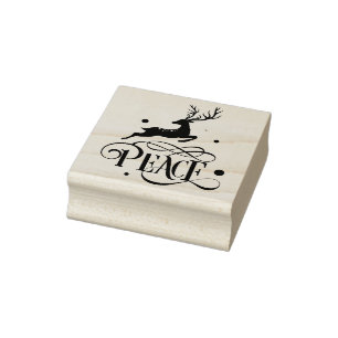 Peace Christmas Leaping Reindeer Modern  Rubber Stamp