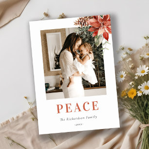 Peace Christmas Poinsettia Bunch Photo Watercolor  Holiday Card