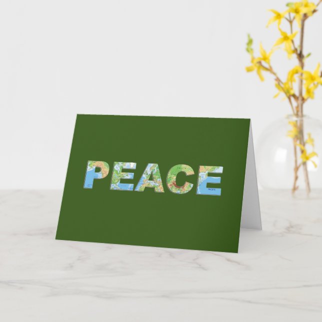 Peace Christmas unique green earth map popout Card (Yellow Flower)
