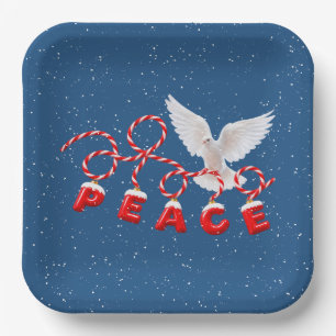 PEACE Christmas White Dove in Snowflakes Paper Plate