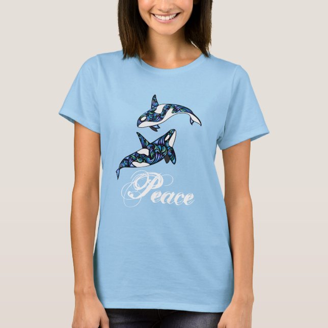 Peace ~ Colourful Psychedelic Trippy Orca Whales T-Shirt (Front)