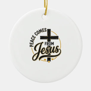 Peace Comes From Jesus Christian Cross Shirt Ceramic Tree Decoration