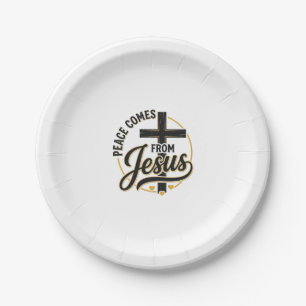 Peace Comes From Jesus Christian Cross Shirt Paper Plate