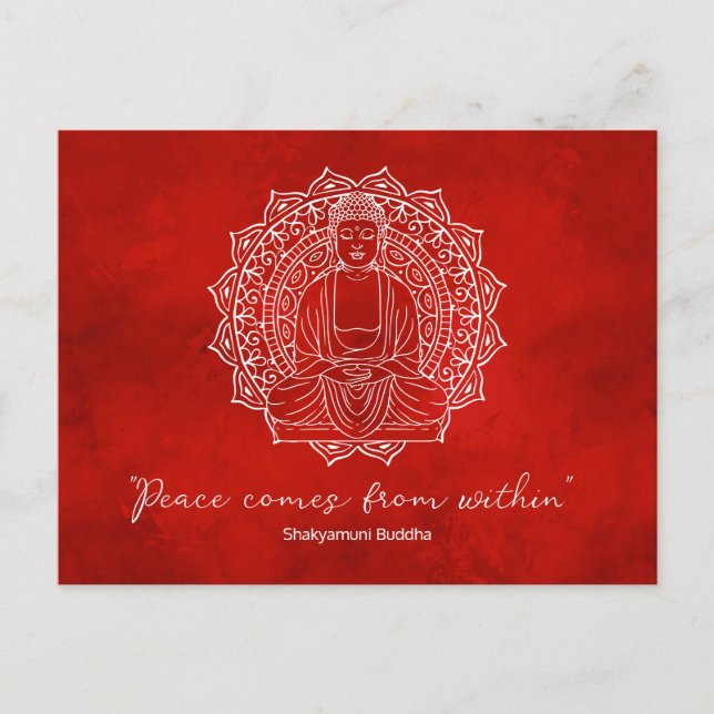 Peace Comes From Within Shakyamuni Buddha Red Postcard (Front)